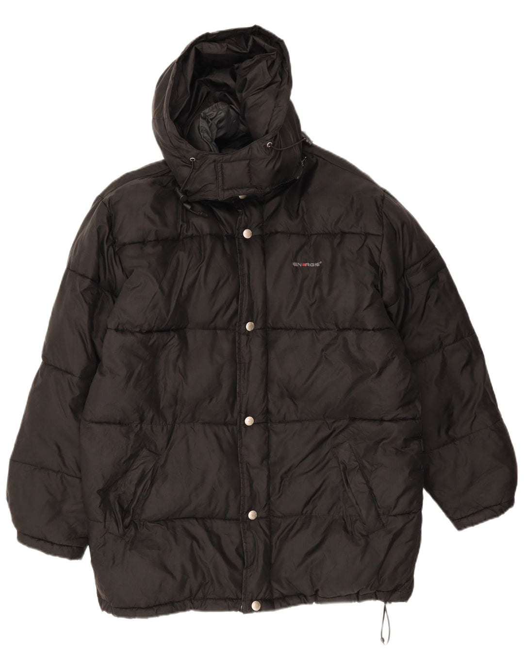 Jaqueta masculina acolchoada com capuz gráfico Energie UK 38 médio preto nylon