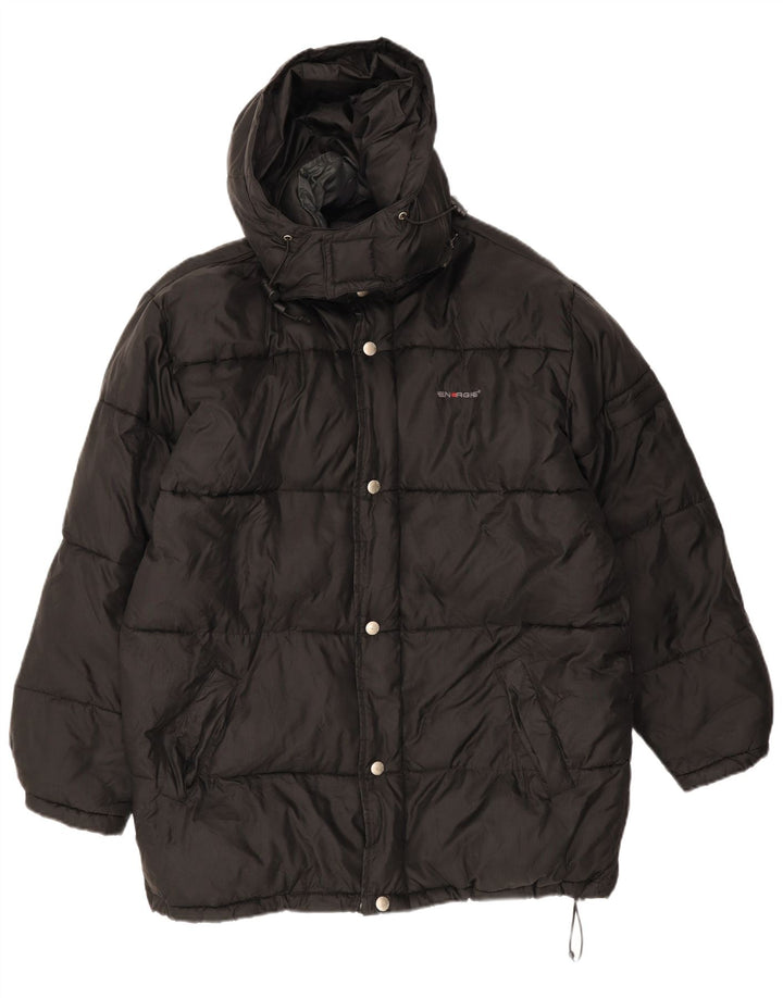 Jaqueta masculina acolchoada com capuz gráfico Energie UK 38 médio preto nylon