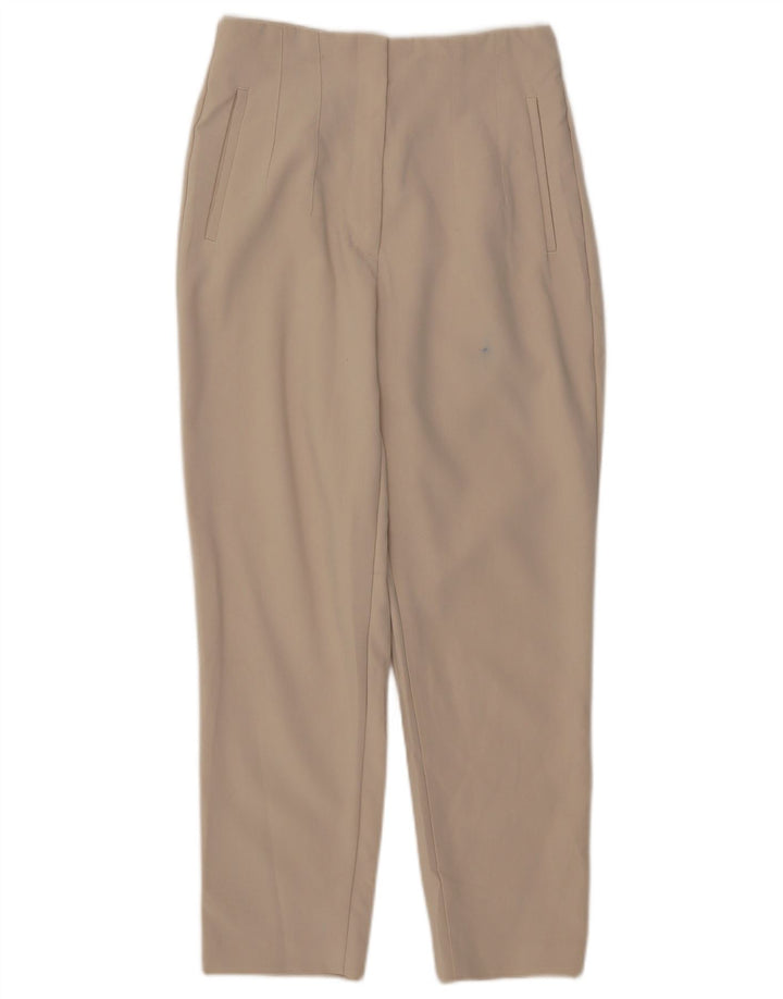 Zara Calça feminina casual cônica média W28 L26 poliéster bege