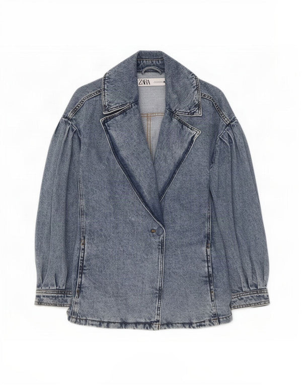 Jaqueta jeans feminina Zara UK 10 algodão azul pequeno