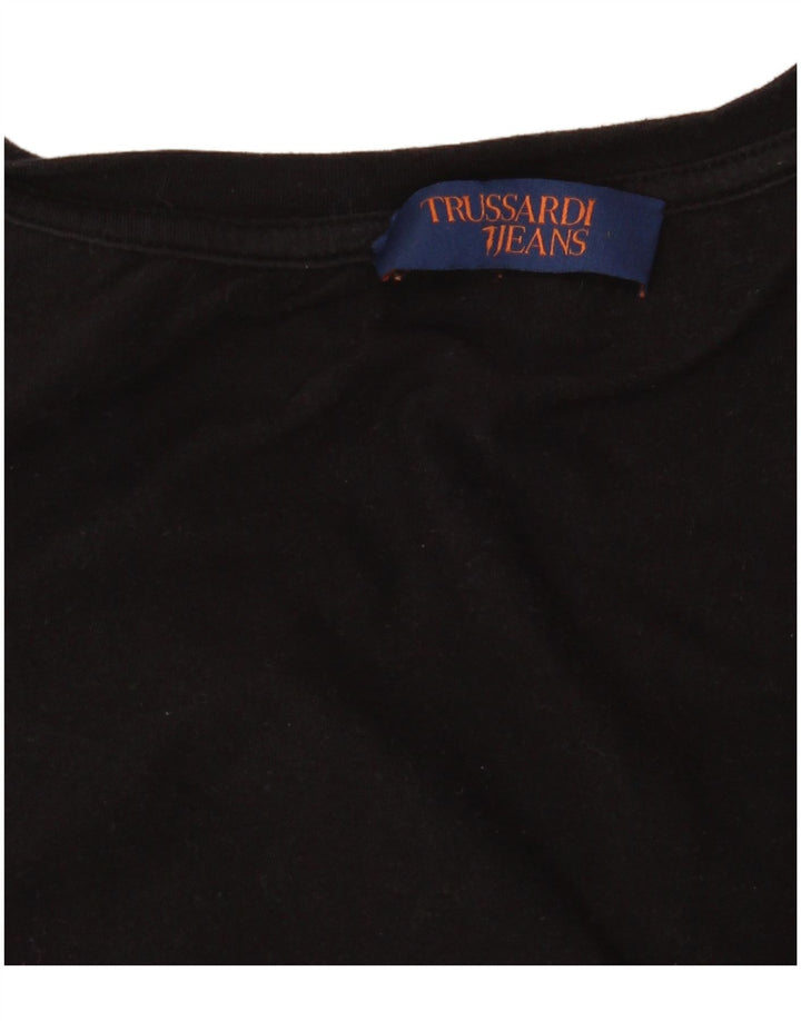 Trussardi Jeans Camiseta feminina gráfica Top UK 14 Médio Preto