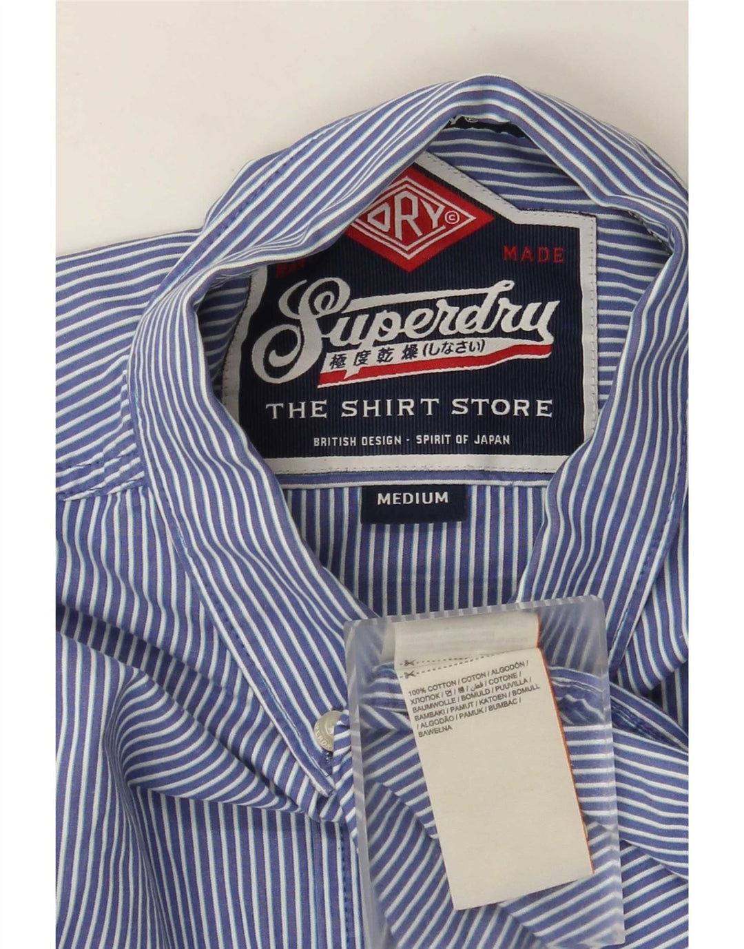 Camisa masculina Superdry algodão risca de giz azul médio