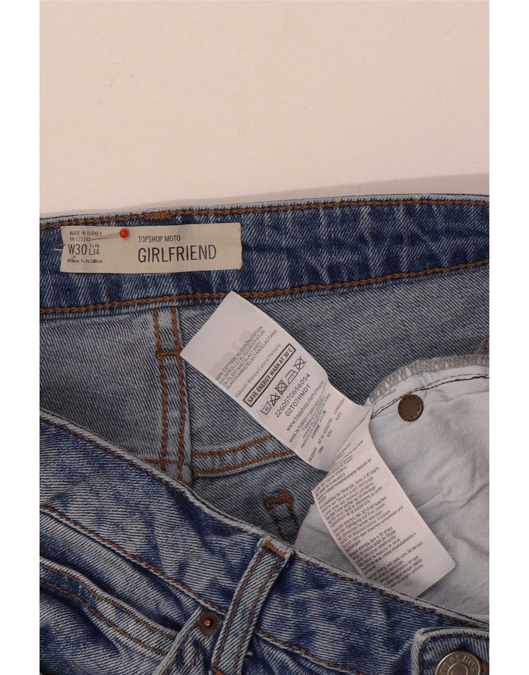 Shorts jeans feminino Topshop W30 algodão azul médio