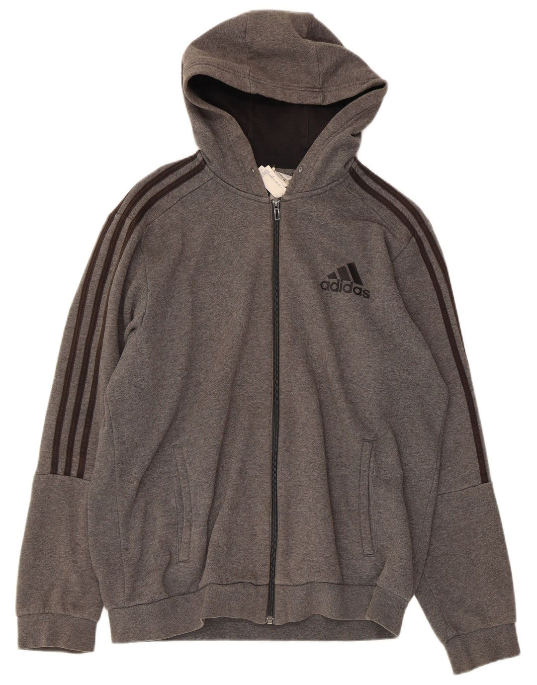ADIDAS Suéter masculino com capuz e zíper grande algodão cinza