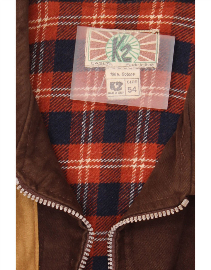 Jaqueta corta-vento masculina vintage IT 54 2XL marrom colorblock algodão