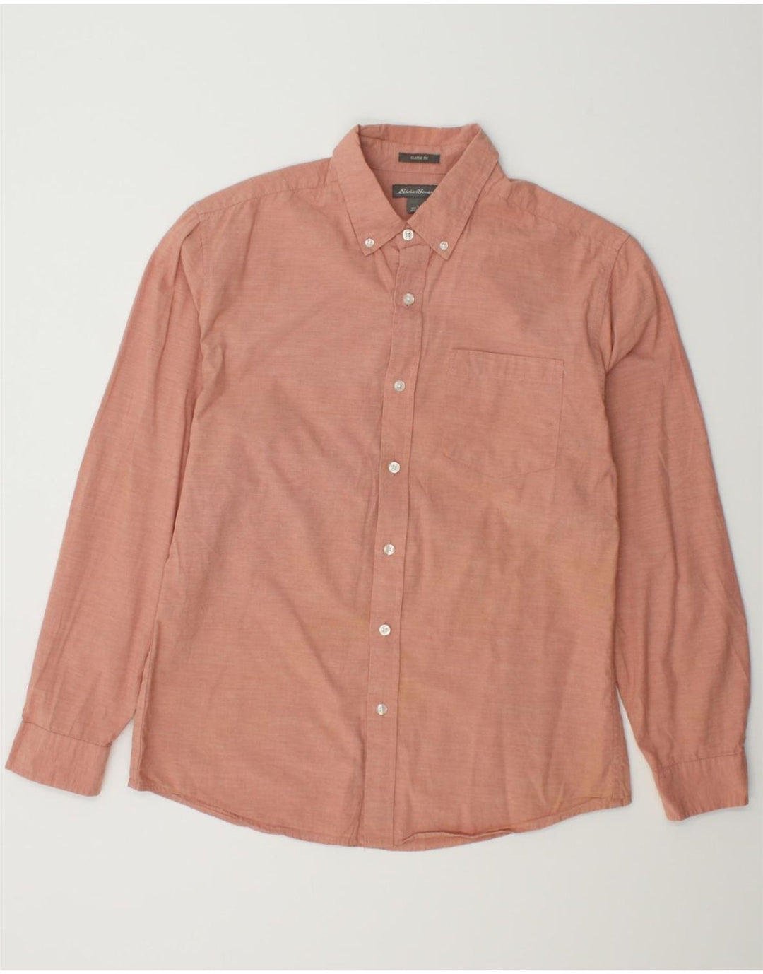 EDDIE BAUER Mens Classic Fit Shirt Medium Orange Pinstripe Cotton Vintage Eddie Bauer and Second-Hand Eddie Bauer from Messina Hembry 