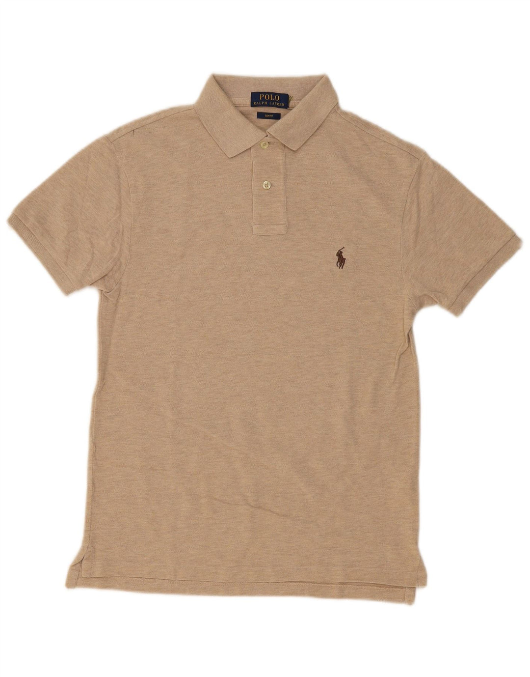 POLO RALPH LAUREN Camisa polo masculina slim fit pequena bege manchada de algodão