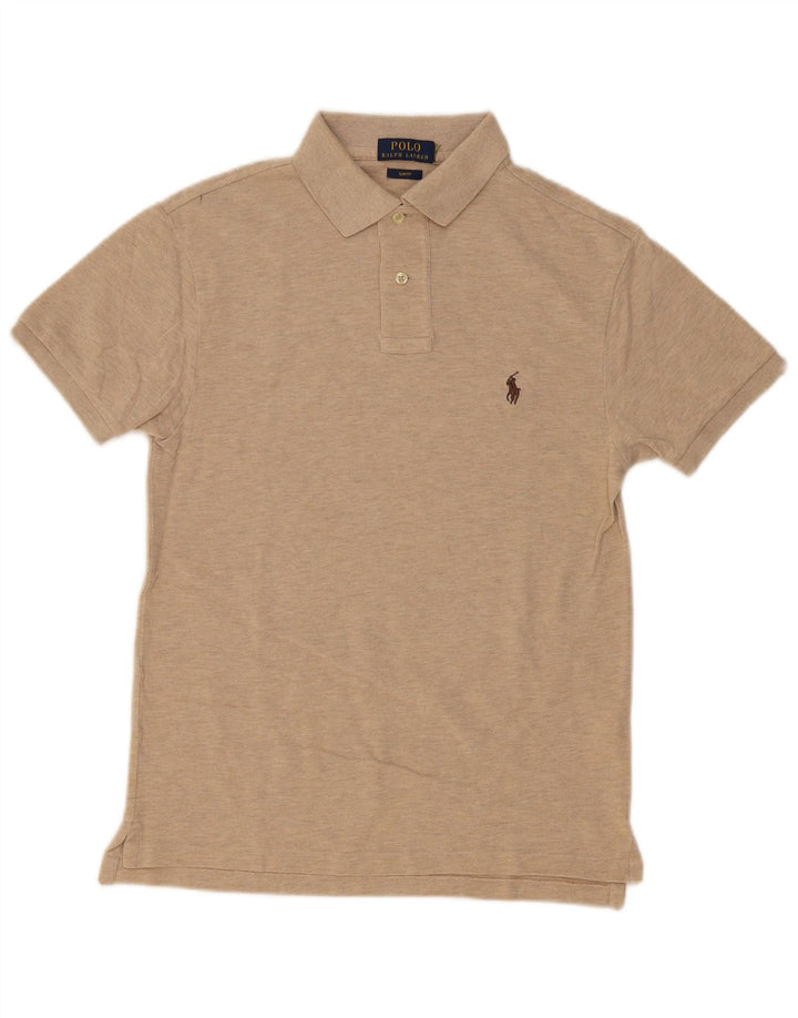 POLO RALPH LAUREN Camisa polo masculina slim fit pequena bege manchada de algodão