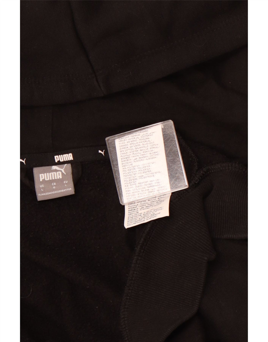 Suéter feminino PUMA com capuz e zíper gráfico UK 16 grande algodão preto