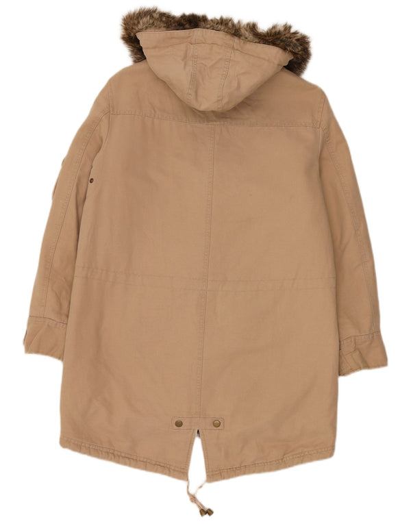 Jaqueta parka feminina com capuz grande Marks & Spencer Reino Unido 10 pequena bege