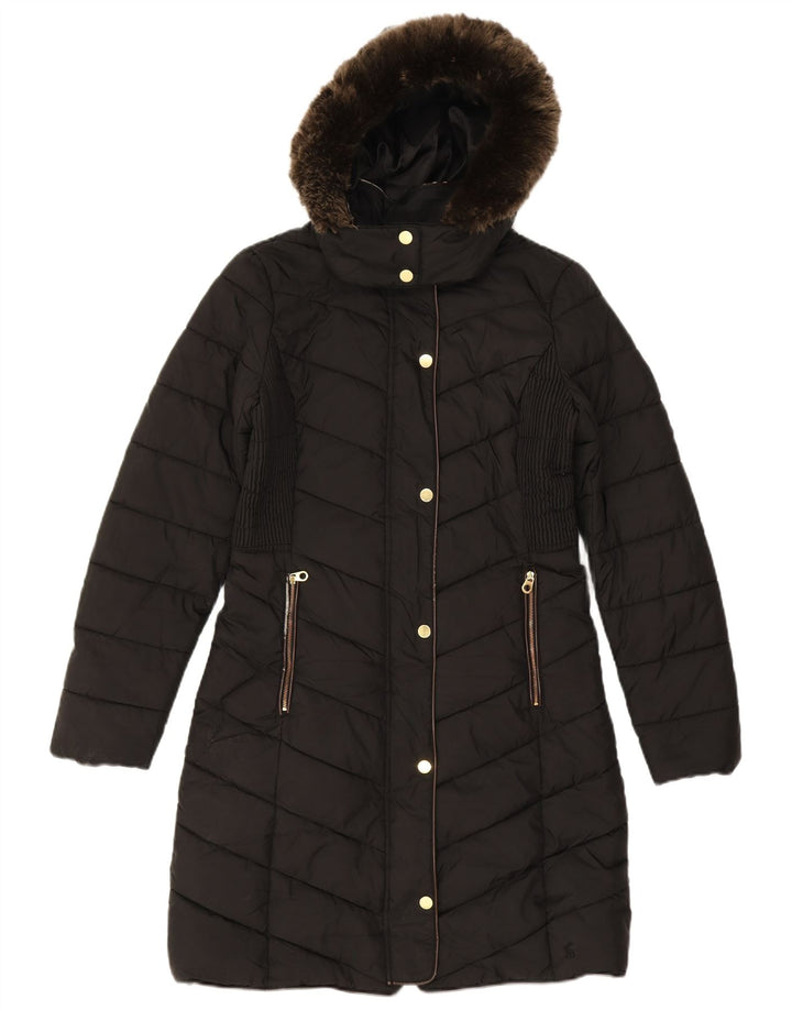 Casaco acolchoado com capuz feminino Joules UK 8 pequeno poliéster preto