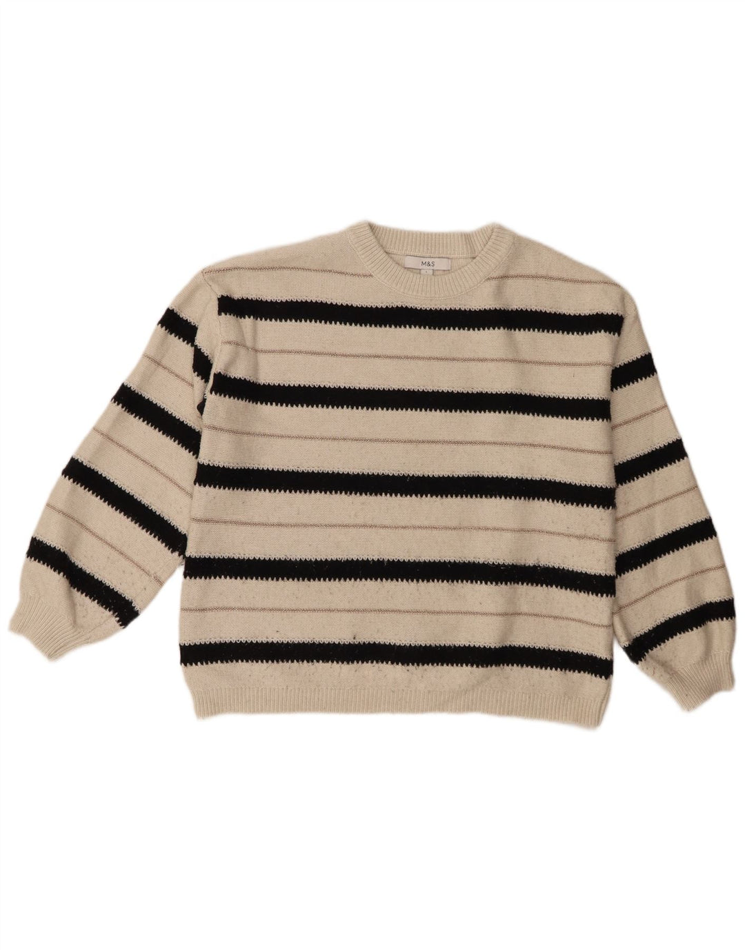 Suéter feminino Marks & Spencer com gola redonda, Reino Unido 16, listrado branco grande