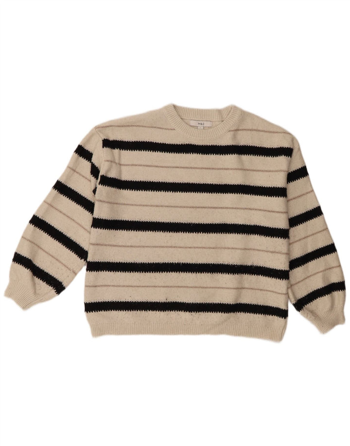 Suéter feminino Marks & Spencer com gola redonda, Reino Unido 16, listrado branco grande