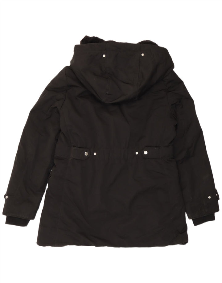 Zara Jaqueta Parka Feminina com Capuz Reino Unido 18 XL Poliéster Preto