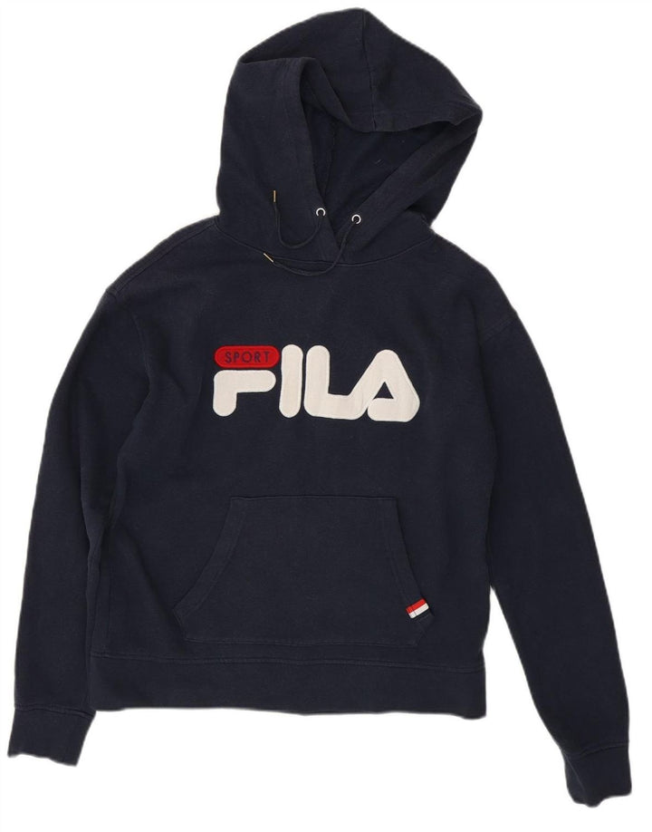 FILA Suéter masculino com capuz gráfico médio azul marinho algodão