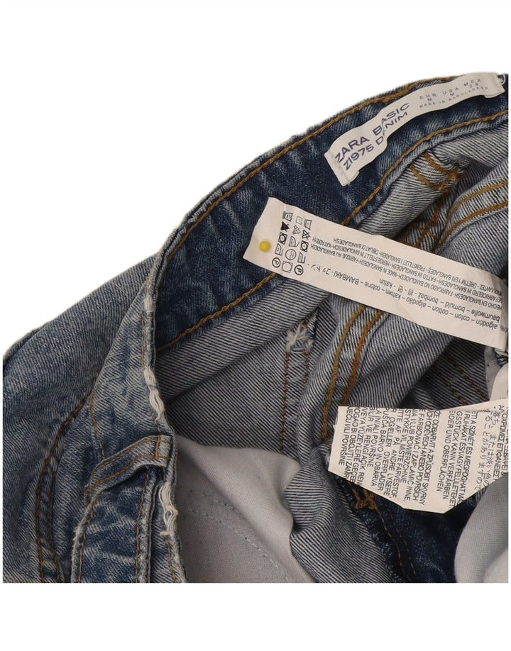 Zara feminino Z1975 mini saia jeans médio W32 algodão azul