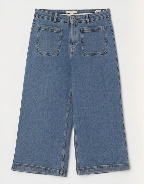 Jeans feminino Marks & Spencer com perna larga capri UK 12 médio W30 L21 azul