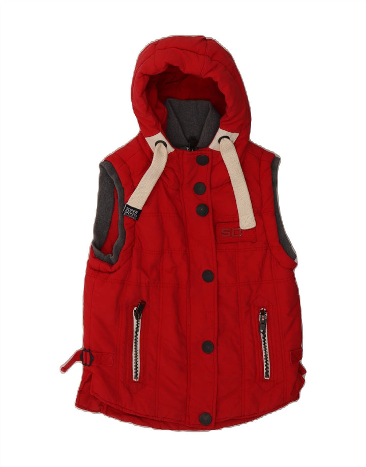 SUPERDRY Womens Hooded Padded Gilet UK 10 Small Red Cotton Vintage Superdry and Second-Hand Superdry from Messina Hembry 