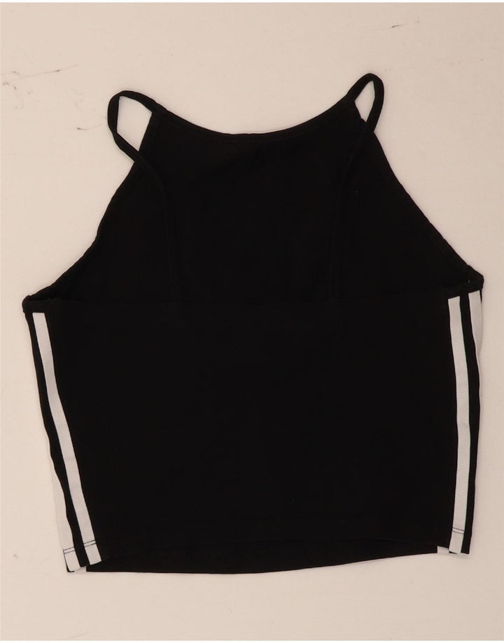 Adidas Mulheres Crop Halter Top UK 10 Pequeno Algodão Preto