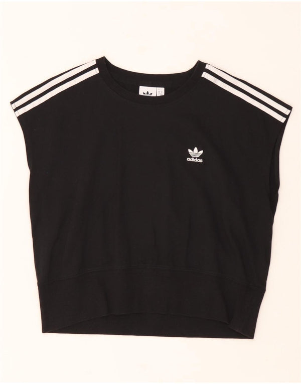 Adidas feminino manga curta moletom jumper UK 14 grande algodão preto