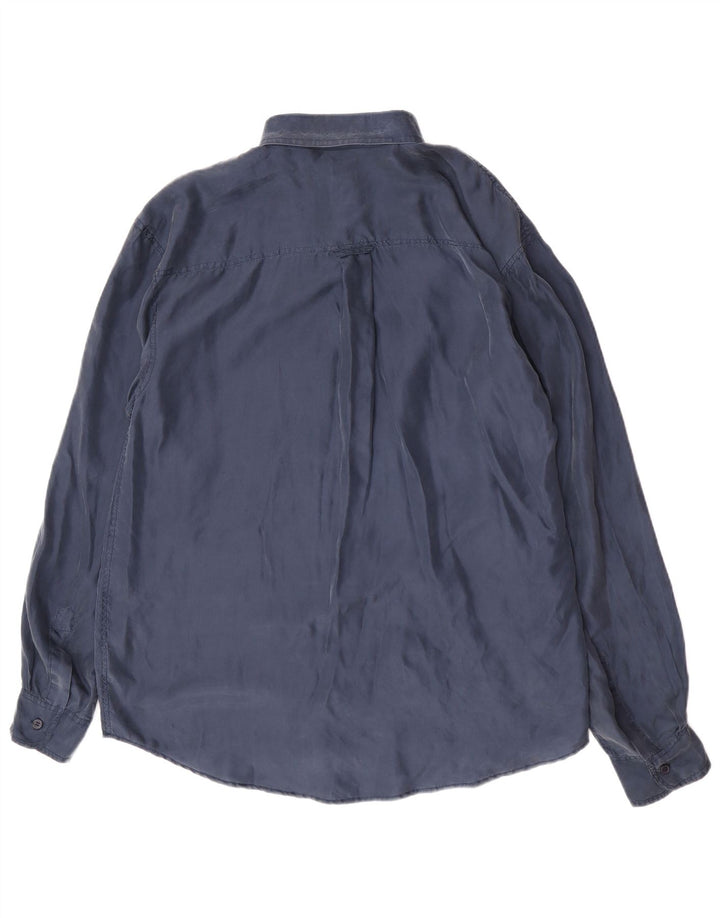 Camisa masculina vintage grande seda azul marinho