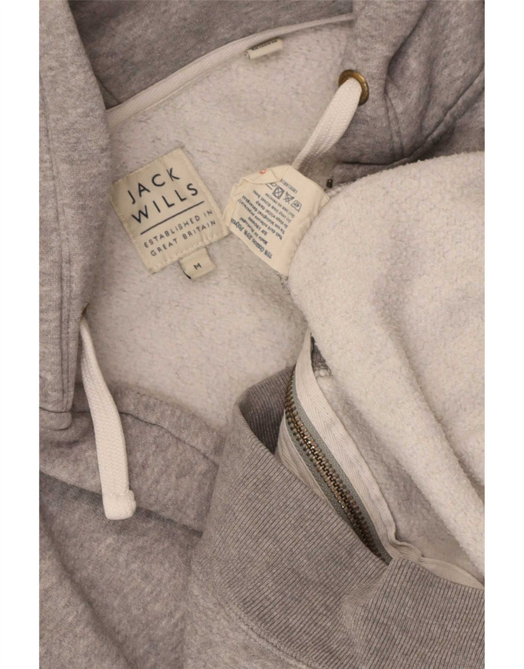 Jack Wills Suéter masculino com capuz e zíper cinza médio algodão manchado