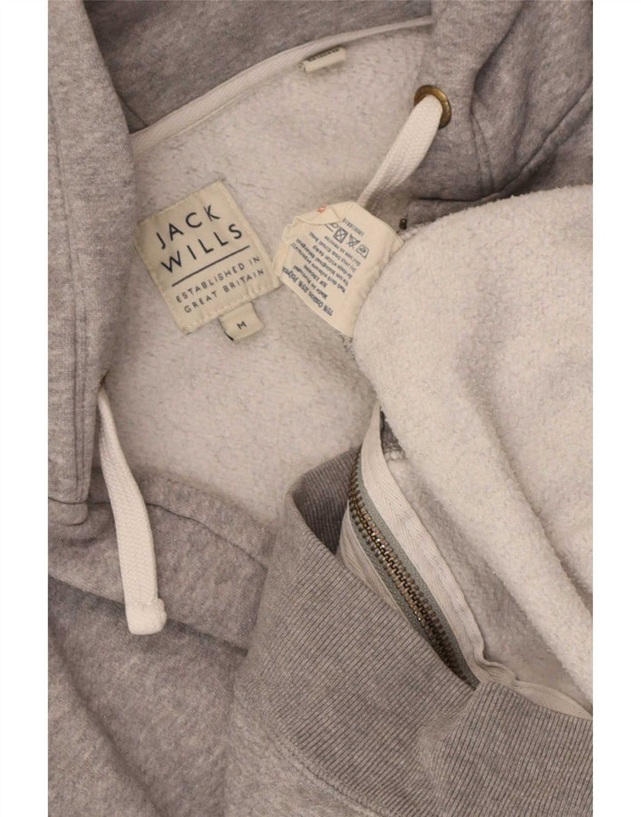 Jack Wills Suéter masculino com capuz e zíper cinza médio algodão manchado