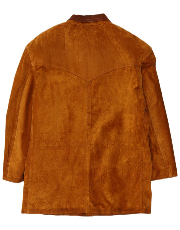 Sobretudo de camurça masculino vintage Reino Unido 42 XL couro marrom