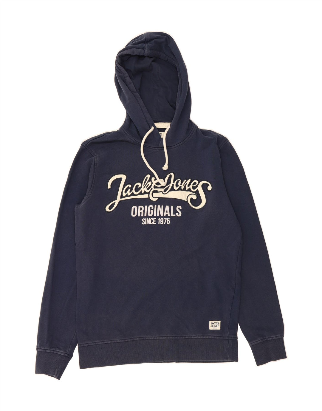 JACK & JONES Mens Graphic Hoodie Jumper Medium Navy Blue Cotton Vintage Jack & Jones and Second-Hand Jack & Jones from Messina Hembry 