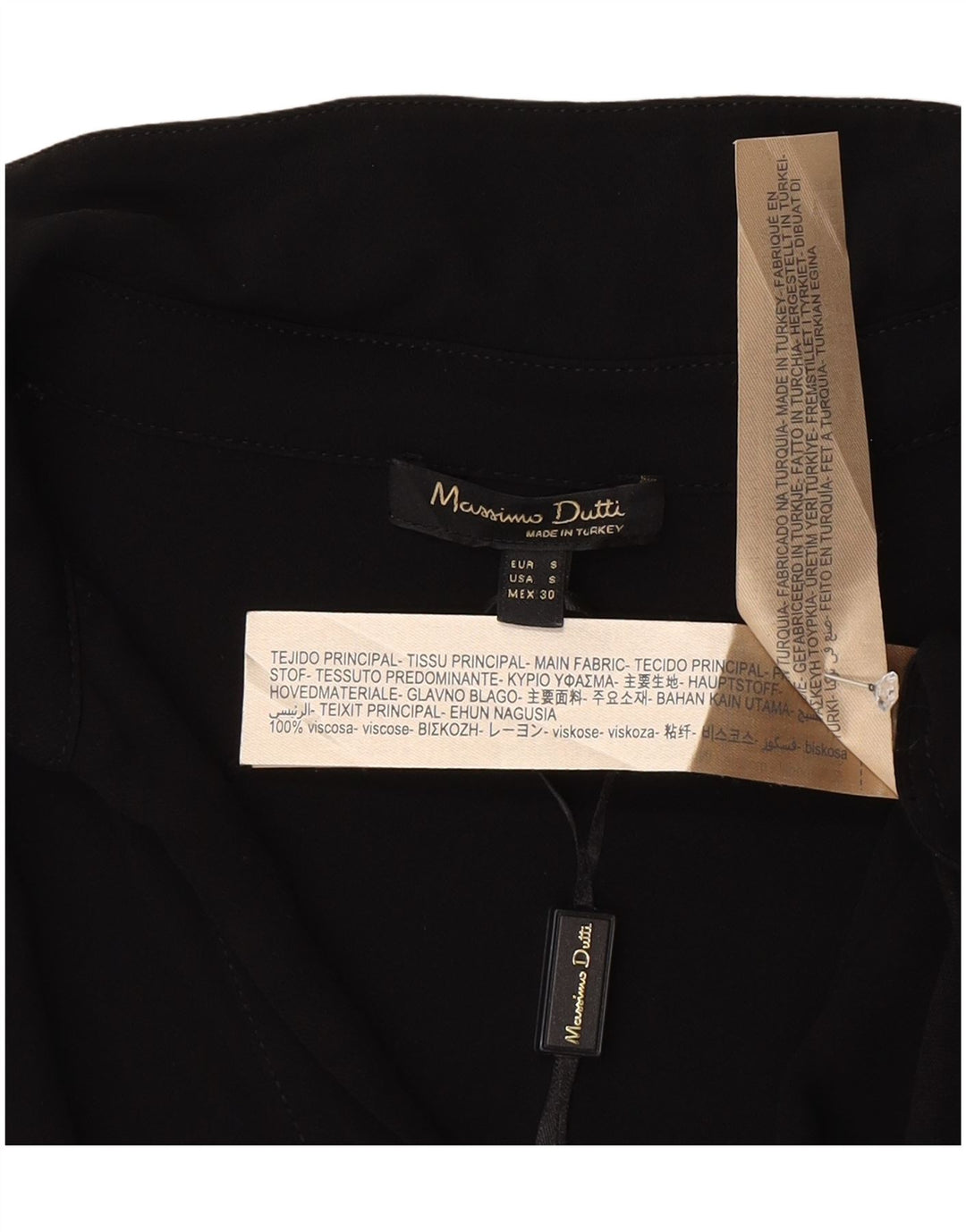 Blusa feminina de manga comprida Massimo Dutti UK 10 pequena viscose preta