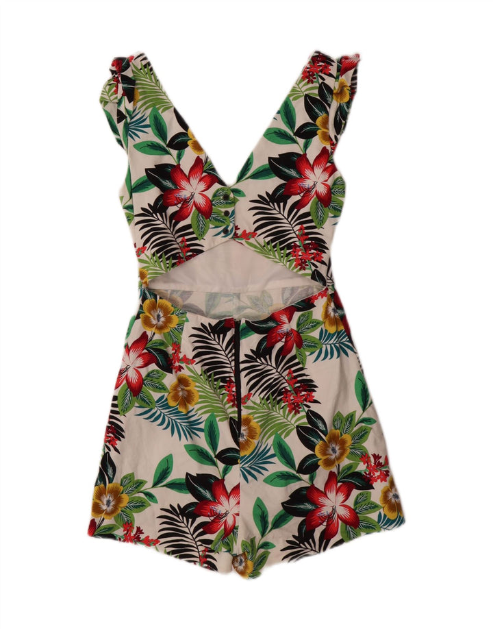 Zara Womens Trafaluc Playsuit UK 12 Médio Branco Floral Algodão