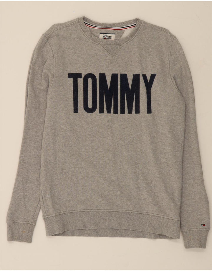 TOMMY HILFIGER Mens Graphic Sweatshirt Jumper Medium Grey Cotton Vintage Tommy Hilfiger and Second-Hand Tommy Hilfiger from Messina Hembry 
