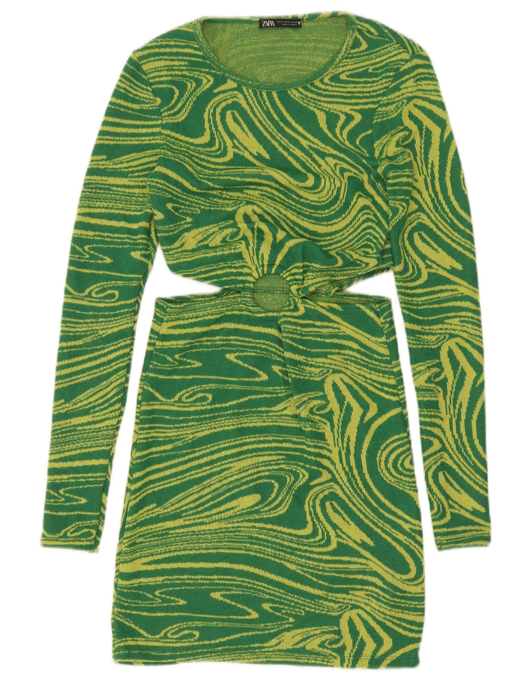 Vestido feminino Zara com estampa abstrata e recorte bodycon Reino Unido 8 pequeno verde
