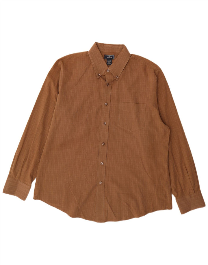 Camisa masculina Dockers tamanho 16 16 1/2 grande marrom algodão guingão
