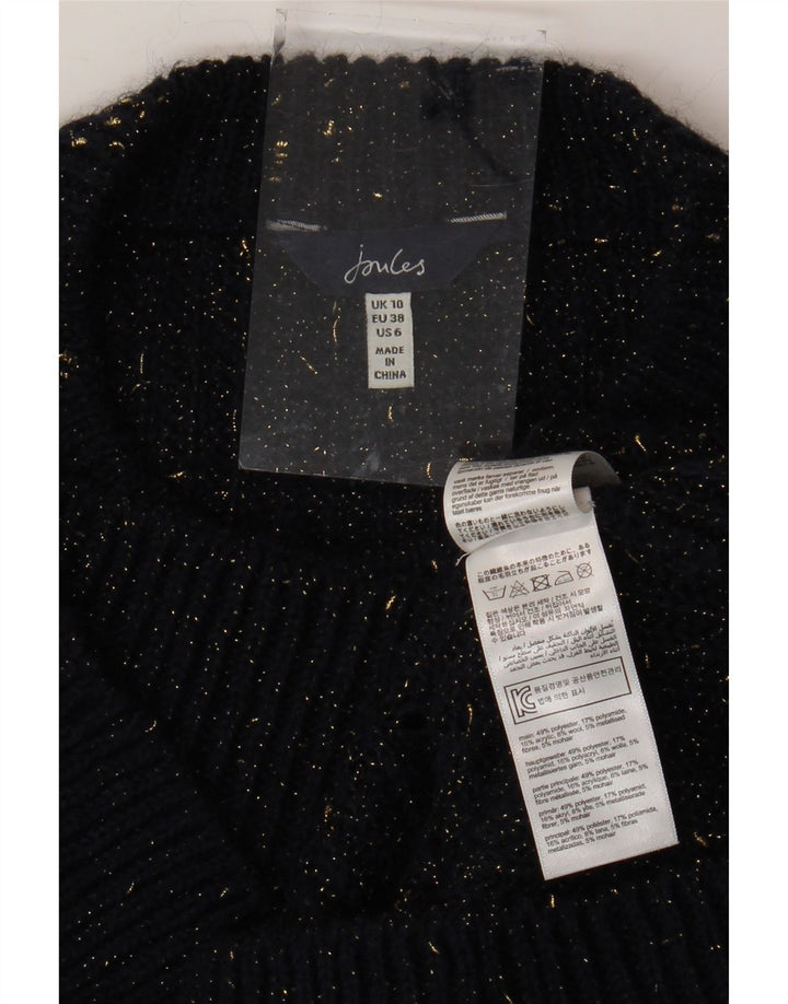 Suéter feminino JOULES com gola canoa Reino Unido 10 pequeno azul marinho manchado