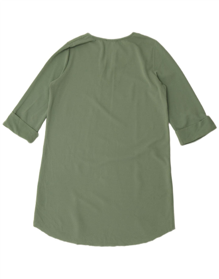 Zara vestido feminino manga 3/4 oversized shift UK 10 pequeno verde