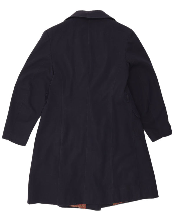Casaco feminino vintage com peito duplo Reino Unido 14 lã virgem azul marinho médio
