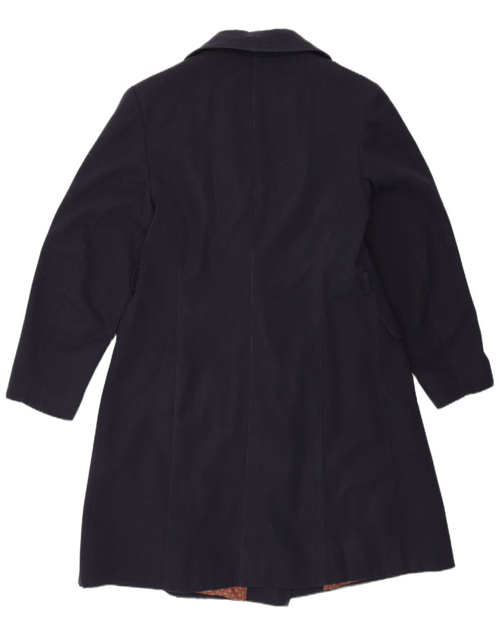 Casaco feminino vintage com peito duplo Reino Unido 14 lã virgem azul marinho médio
