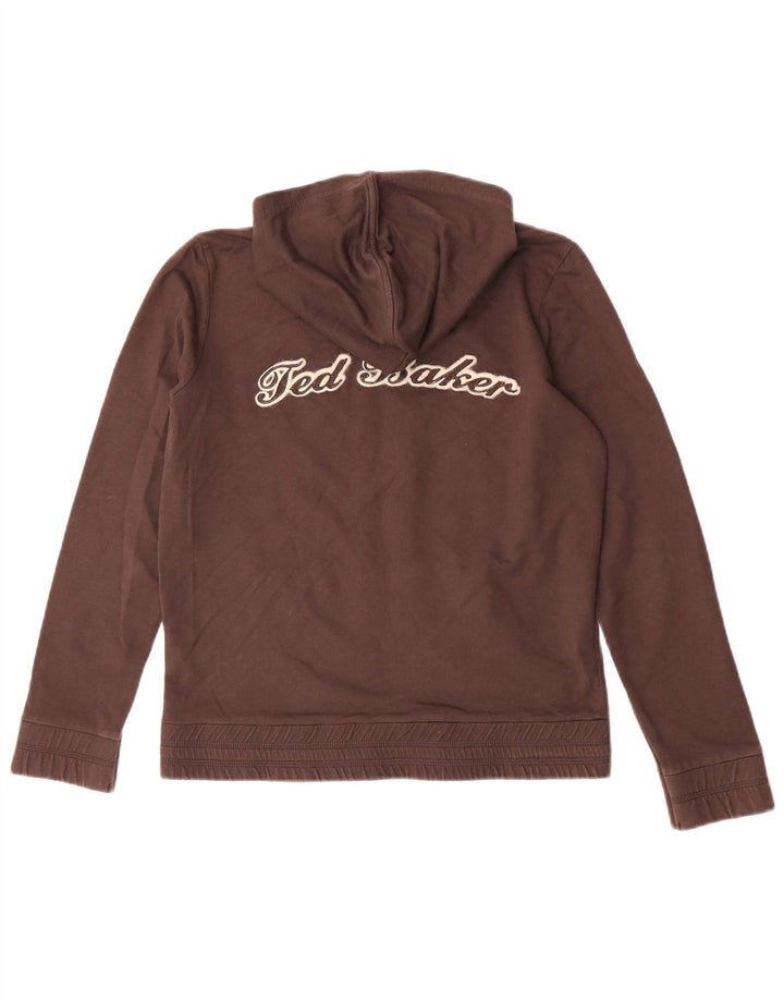 Suéter feminino Ted Baker com capuz e zíper gráfico tamanho 3 algodão marrom médio