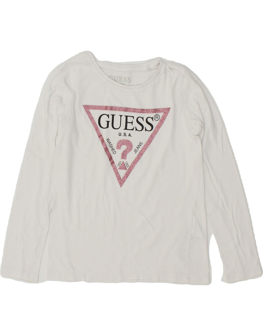 GUESS Girls Graphic Top Long Sleeve 6-7 Years White Cotton Vintage Guess and Second-Hand Guess from Messina Hembry 