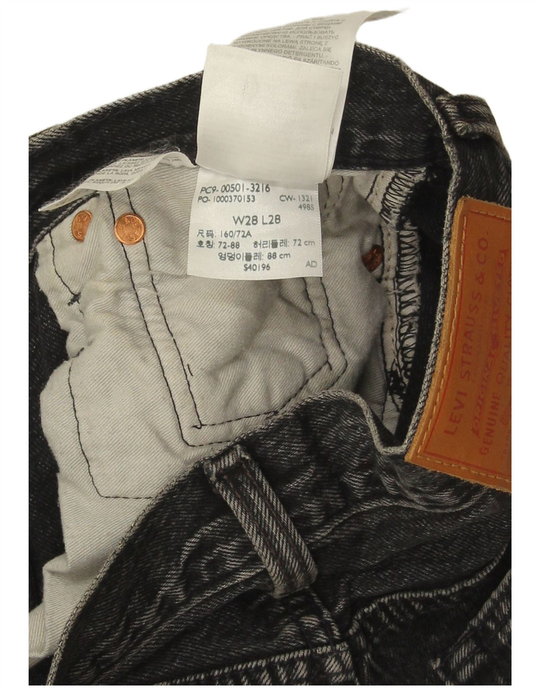 Calça jeans masculina Levi's 501 Straight W28 L28 cinza algodão