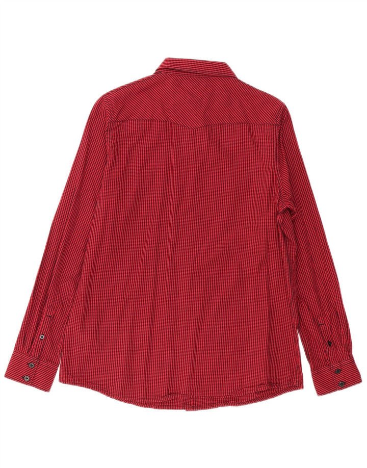 Camisa ocidental masculina Wrangler de algodão guingão vermelho médio