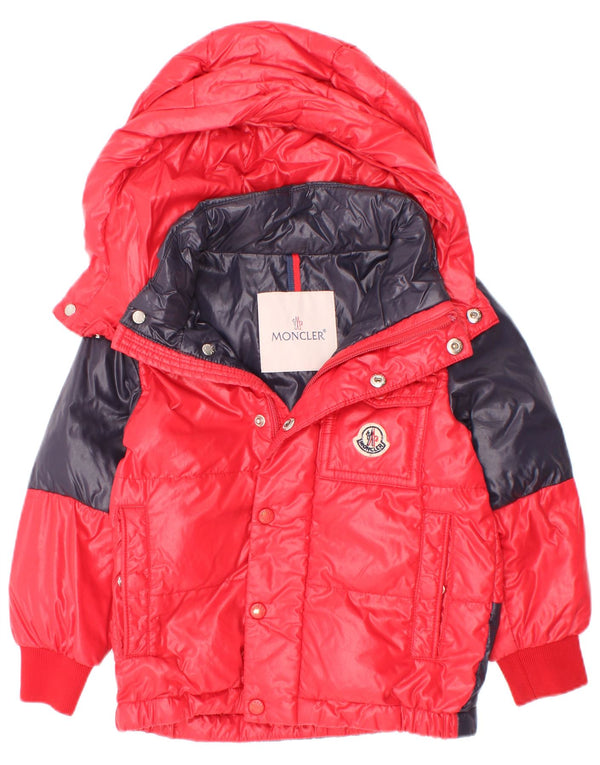 Moncler Jaqueta acolchoada com capuz gráfico para meninos 18-24 meses Vermelho Colorblock
