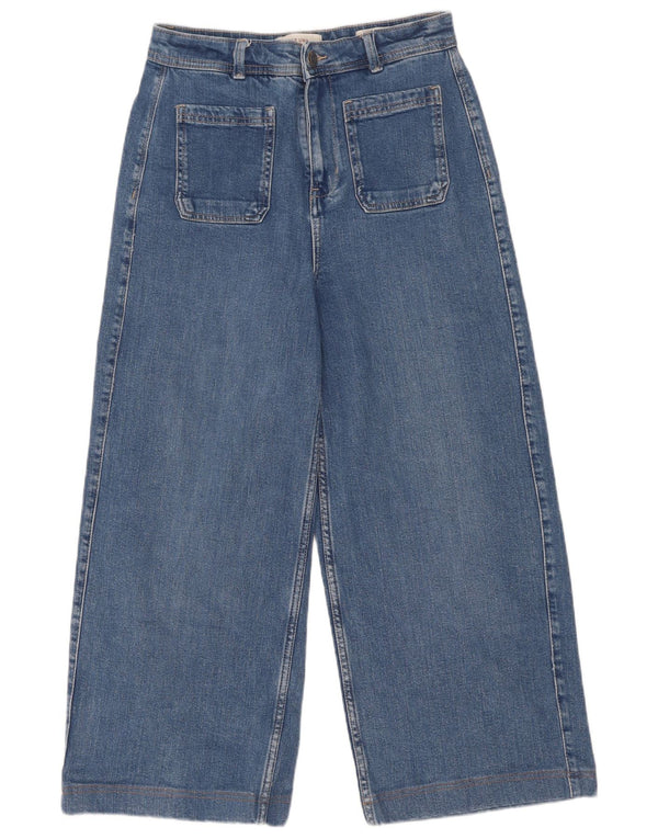 Calça jeans feminina Marks & Spencer com cintura alta e perna larga Reino Unido 10 pequena W28 L24 azul
