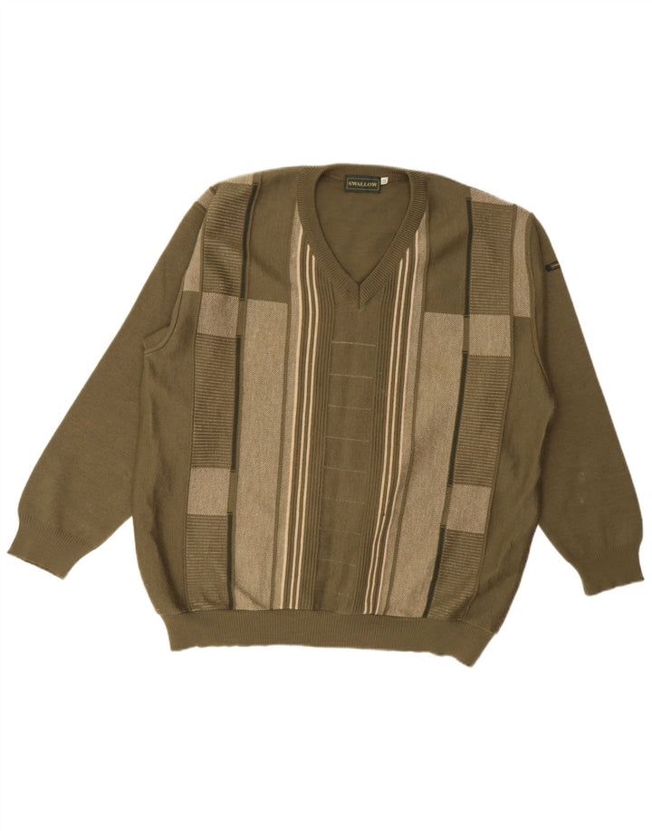 Suéter masculino Swallow com decote em V 2XL cáqui colorblock lã