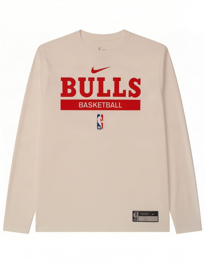 Top gráfico Nike Chicago Bulls masculino manga comprida grande poliéster branco