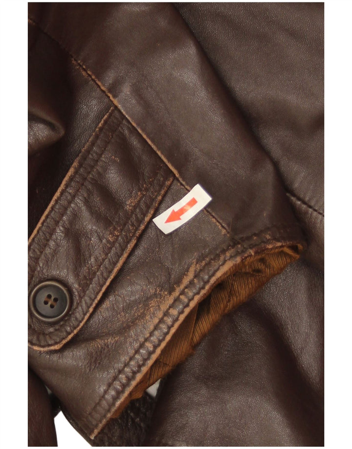 Jaqueta de couro militar masculina vintage IT 52 XL couro marrom