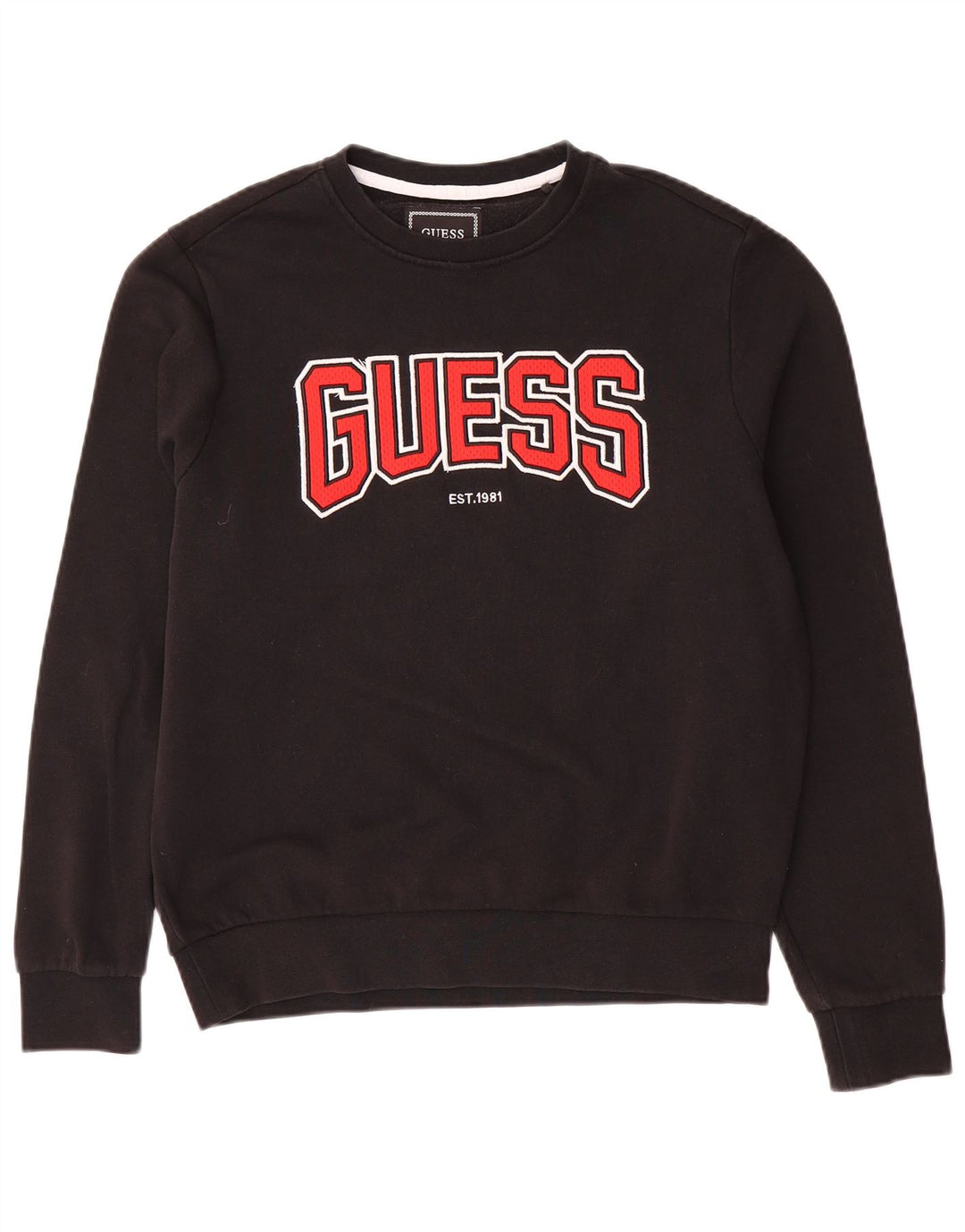 Guess moletom gráfico masculino jumper UK 34 pequeno algodão preto