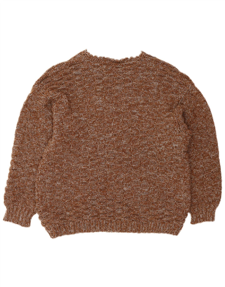 Suéter feminino VINTAGE com decote em V Reino Unido 16 grande marrom manchado