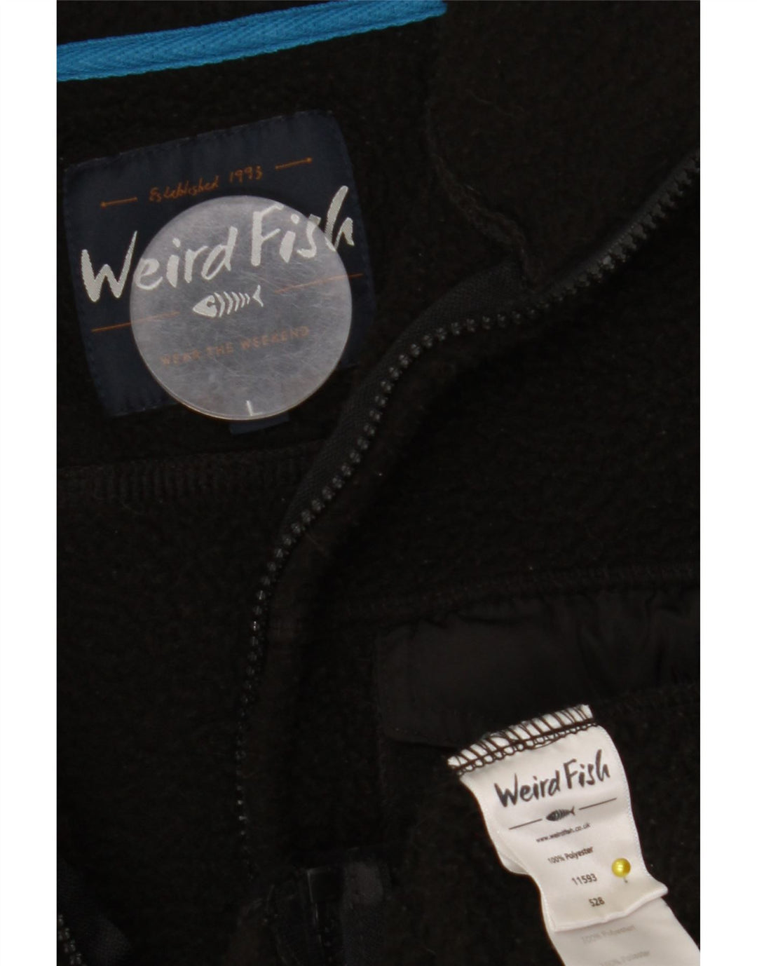 Jaqueta de lã masculina WEIRD FISH UK 40 poliéster preto grande